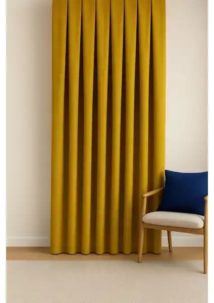 Cortibo Barcelona Kadife Dokulu Fon Perde Koyu Sarı 80x250 cm Şık ve Kullanışlı Tasarım