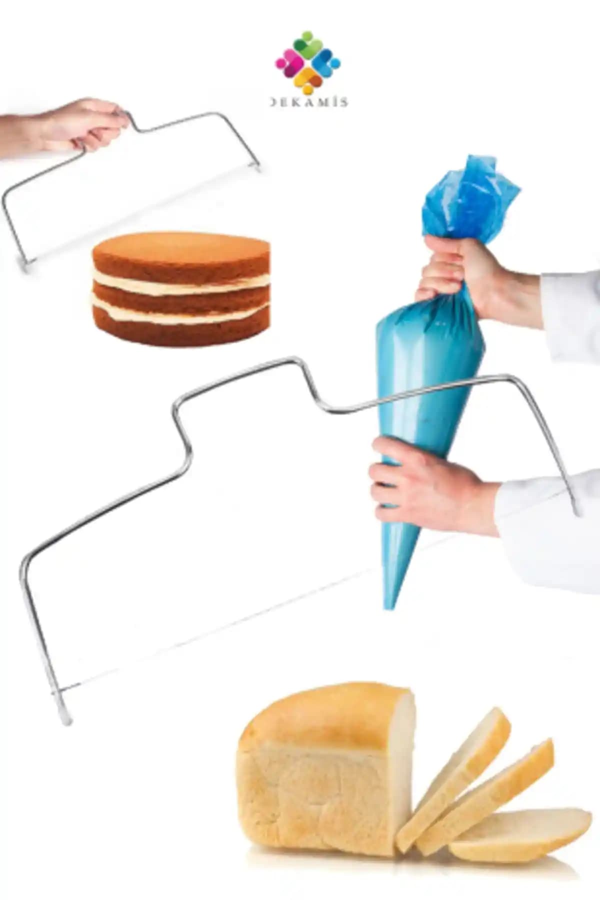 Dekamis Pasta Kesme Teli ve Krema Sıkma Torbası Seti ile Profesyonel Tatlı Süsleme Çözümü