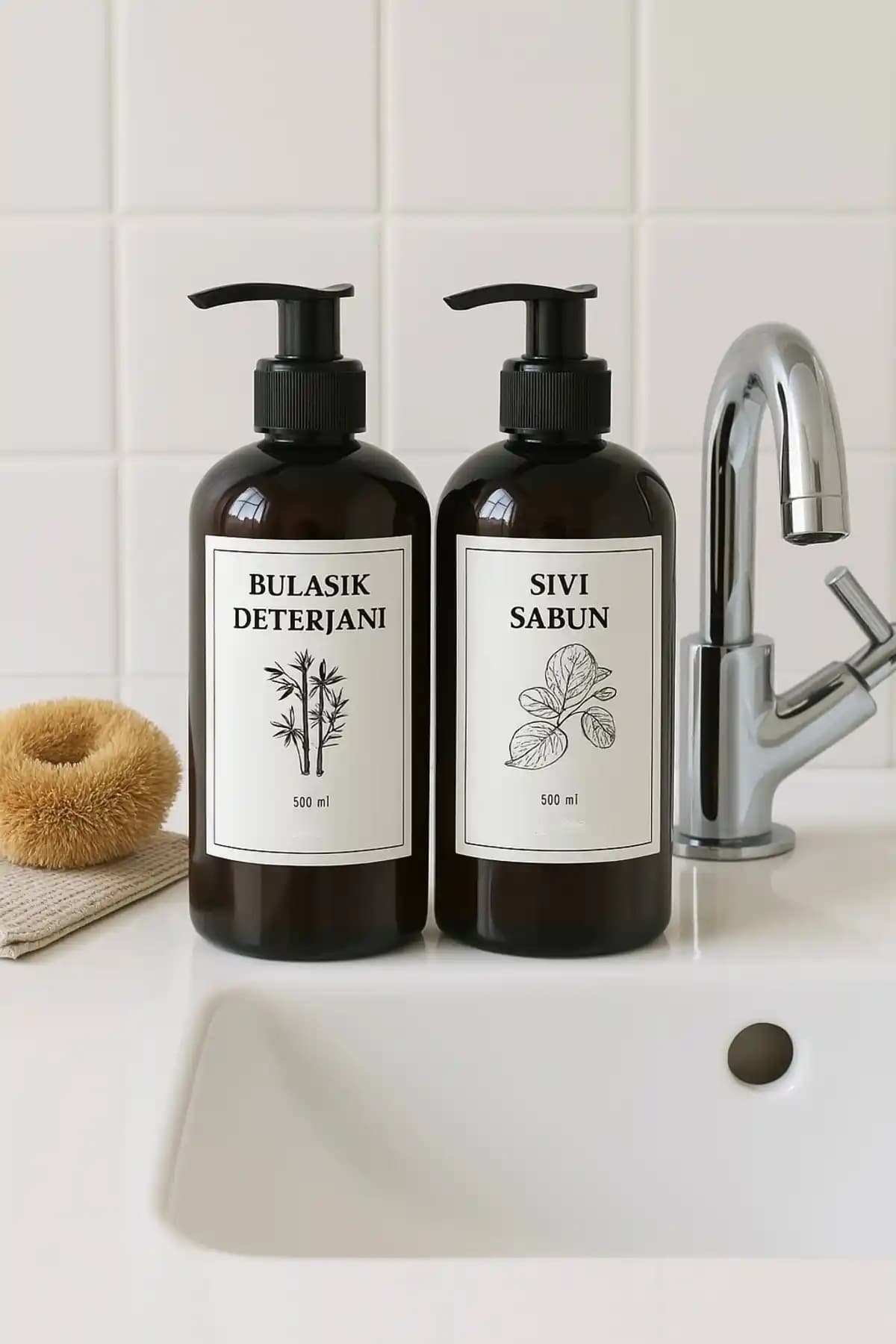 Dem Home Amber Görünümlü Plastik Mutfak Sıvı Sabun ve Bulaşık Deterjanı Seti