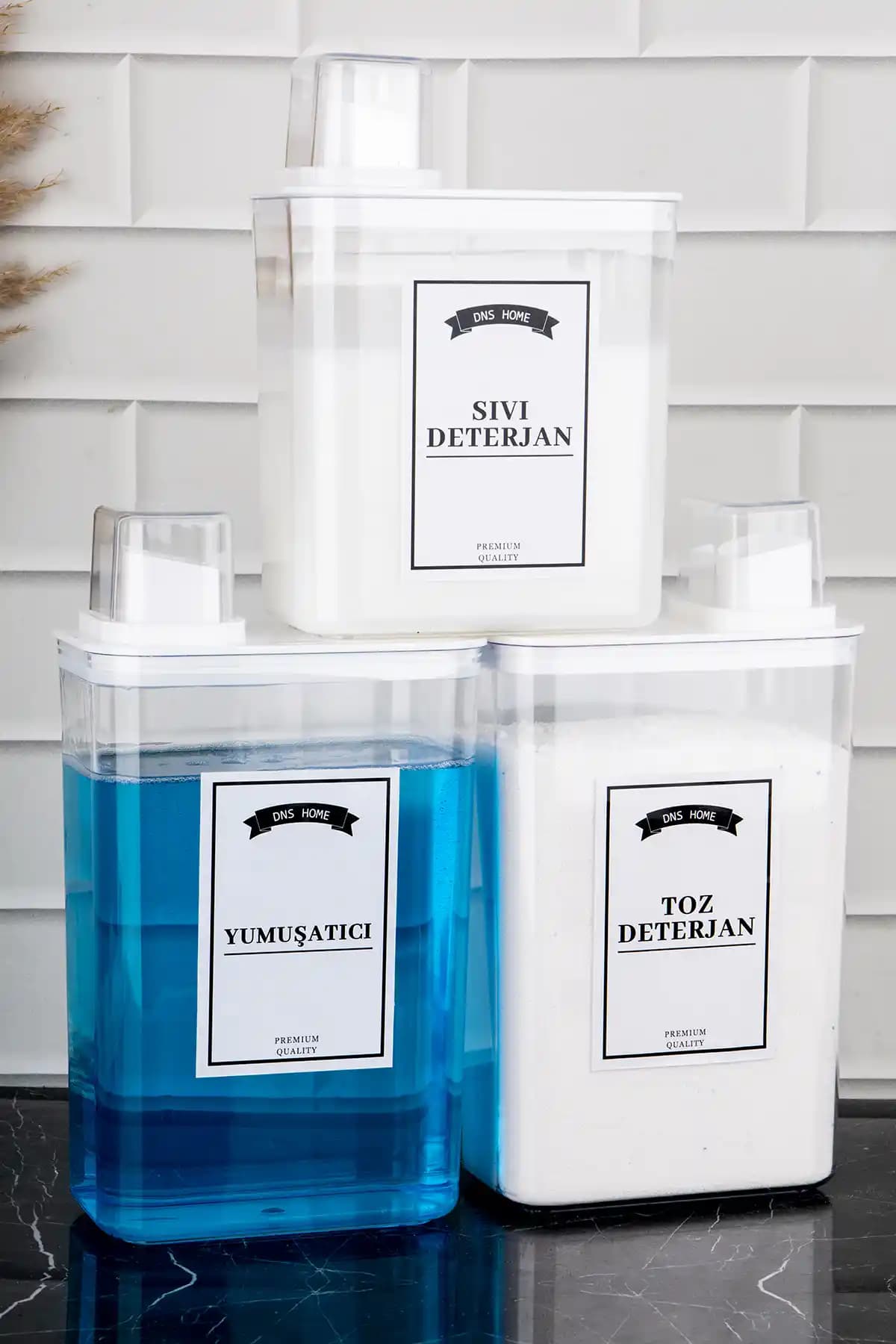 DNS HOME 3'lü Deterjan Saklama Kabı Seti Şık ve Pratik Ev Düzeni Çözümü