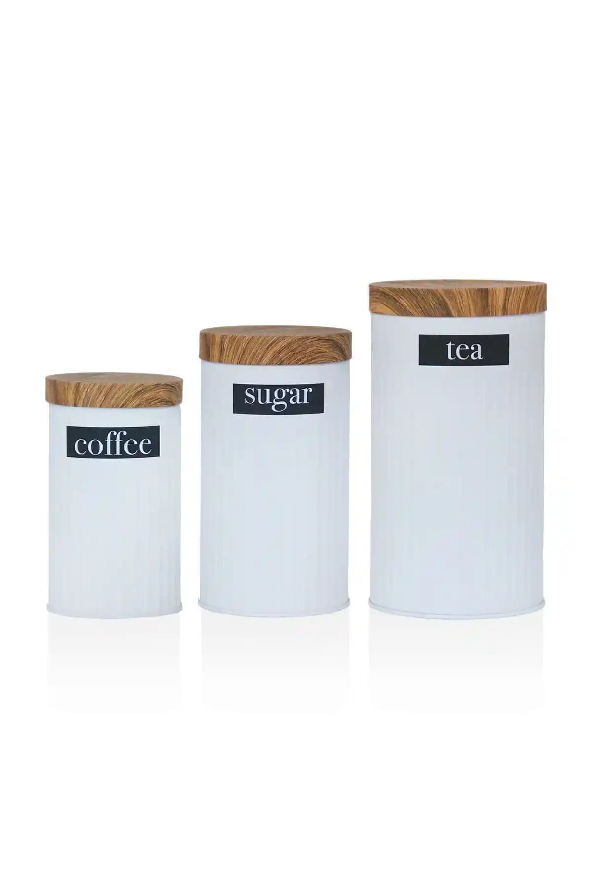 Doğa Dizayn Bambu Kapaklı Beyaz 3'lü Saklama Kabı Seti Modern ve Şık Mutfak Dekoru İçin Uygun