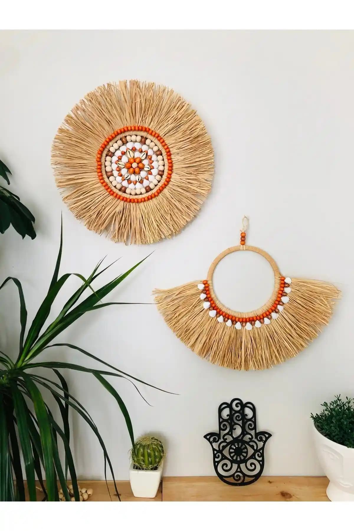 Doğal Muz Lifi ve Deniz Kabuklu Ahşap Boncuklu Duvar Dekorasyonu Ürün Özellikleri ve Kullanım Alanları