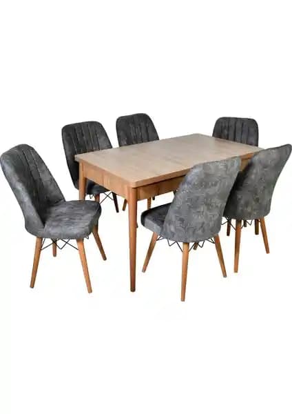 Efe Sümela Gold Kelebek Açılır Ahşap Ayaklı 6 Kişilik Modern Yemek Masası