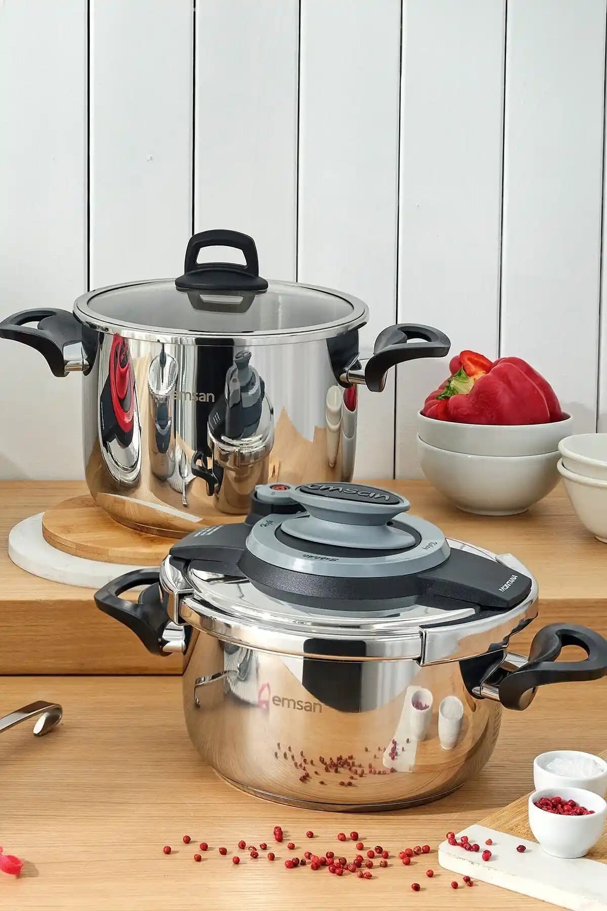 Emsan Montana 2'li Indüksiyon Uyumlu Paslanmaz Çelik Düdüklü Tencere Seti 4 ve 6 Litre