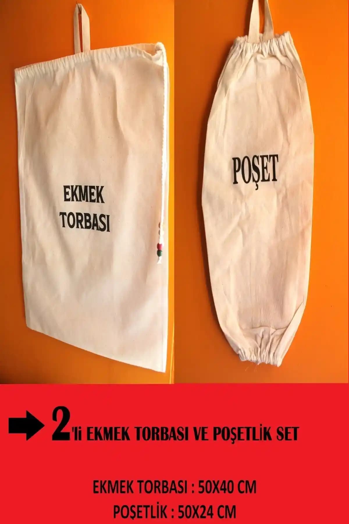 Emtory Home Doğal Keten Ekmek Torbası ve Poşetlik Düzenleyici Seti 2'li