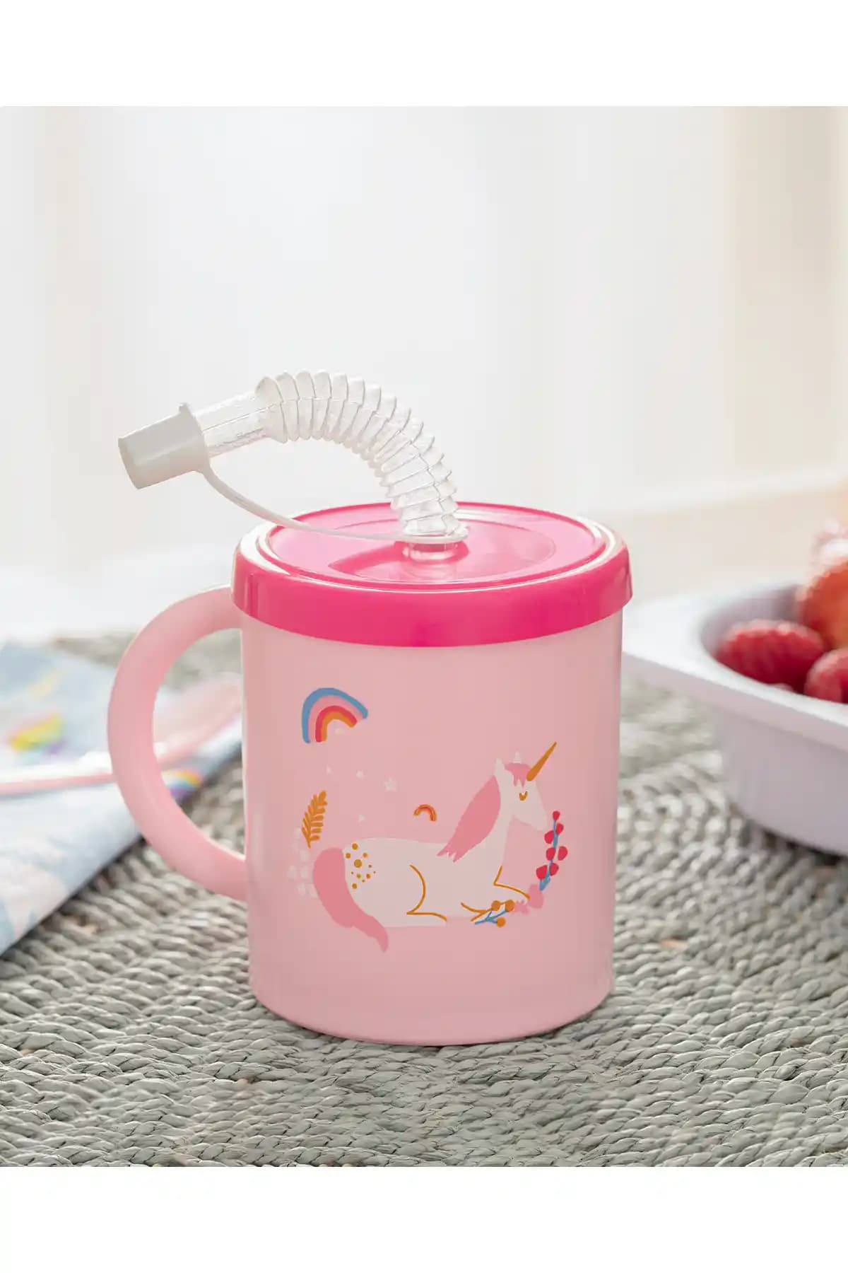 English Home Little Unicorn Plastik Pipetli Bardak Pembe Çocuklar İçin Güvenli ve Şık Tasarım