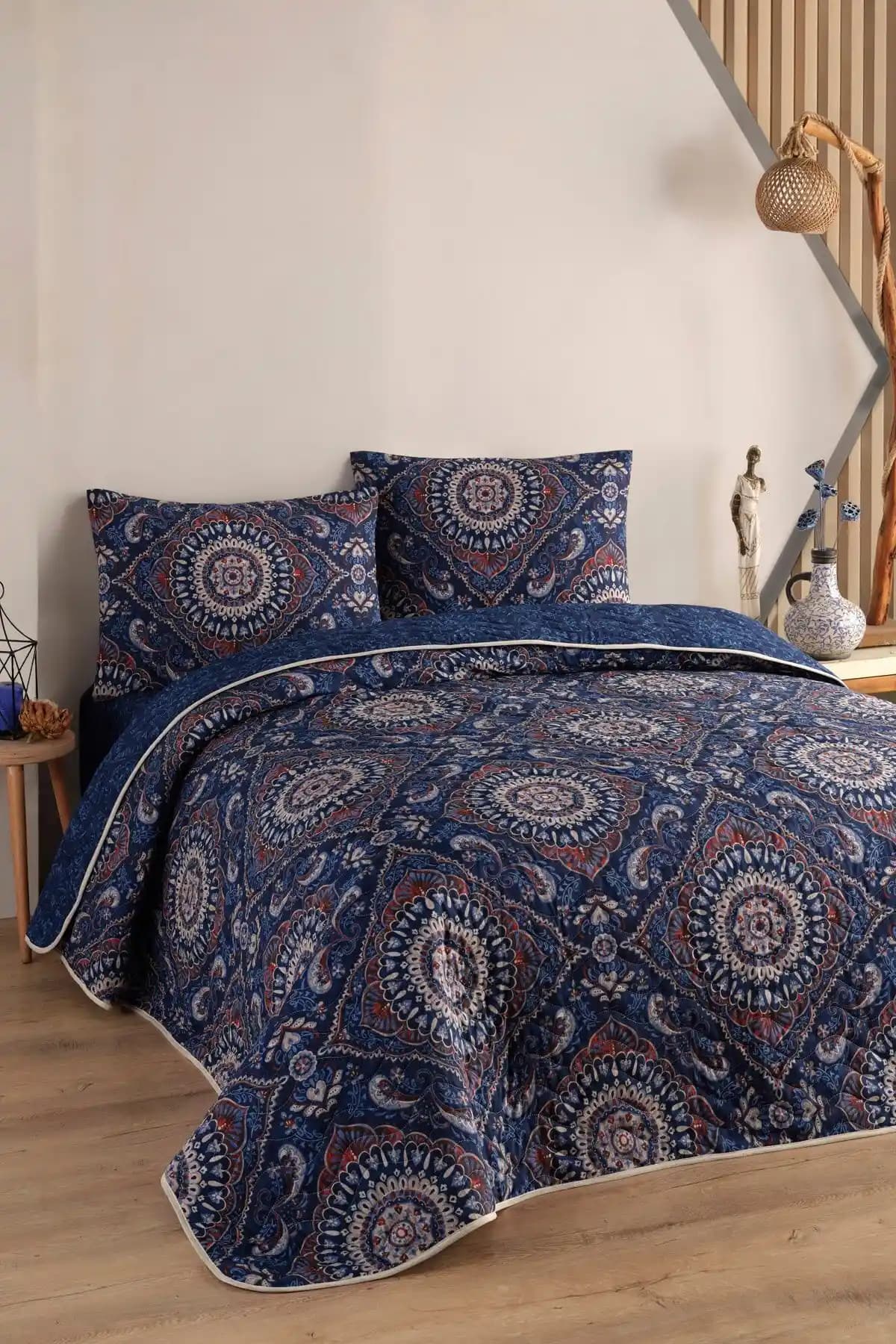 Enlora Home Çok Amaçlı Örtü Çift Kişilik Lacivert Modern ve Dayanıklı Tasarım