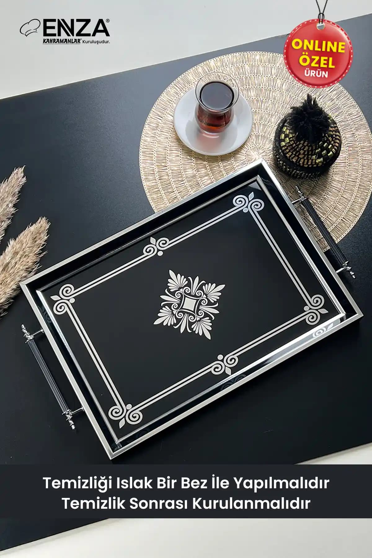 Enza Çınar Siyah Çay Kahve ve Sunum Tepsisi: Modern ve Şık Mutfak Aksesuarı