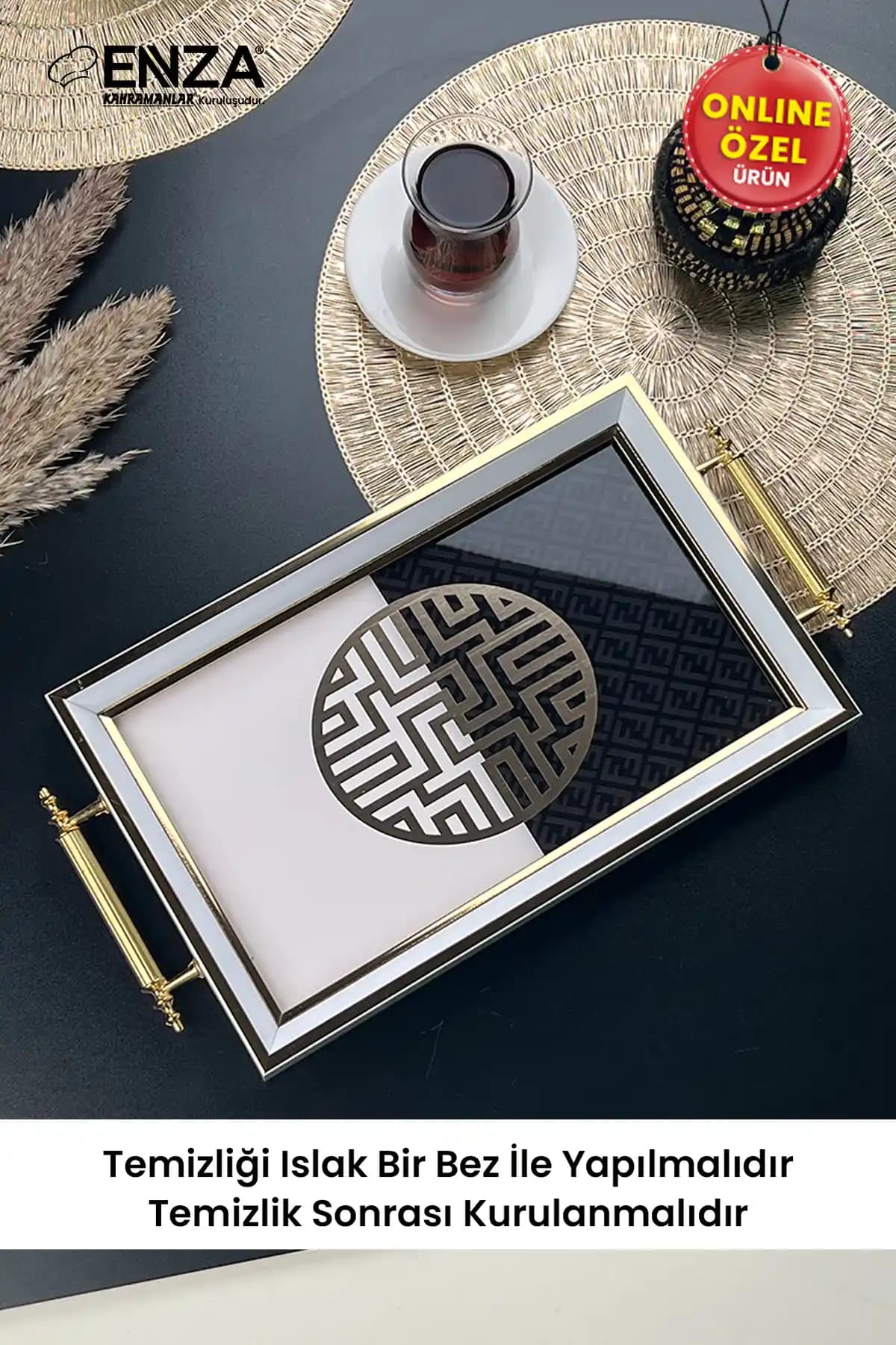 Enza Mint Beyaz Cam Tepsi 48x29 CM Şık ve Dayanıklı Sunum Aracı