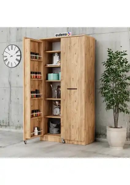 EVDEMO Art 2 Kapaklı Erzak Kiler Mutfak Dolabı Atlantik Çam Rengi ve Modern Tasarım