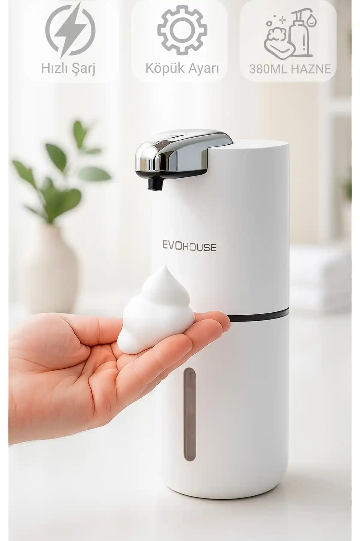 Evo House Otomatik Sensörlü Köpük Sabunluk Şarjlı ve Duvara Monte Tasarım