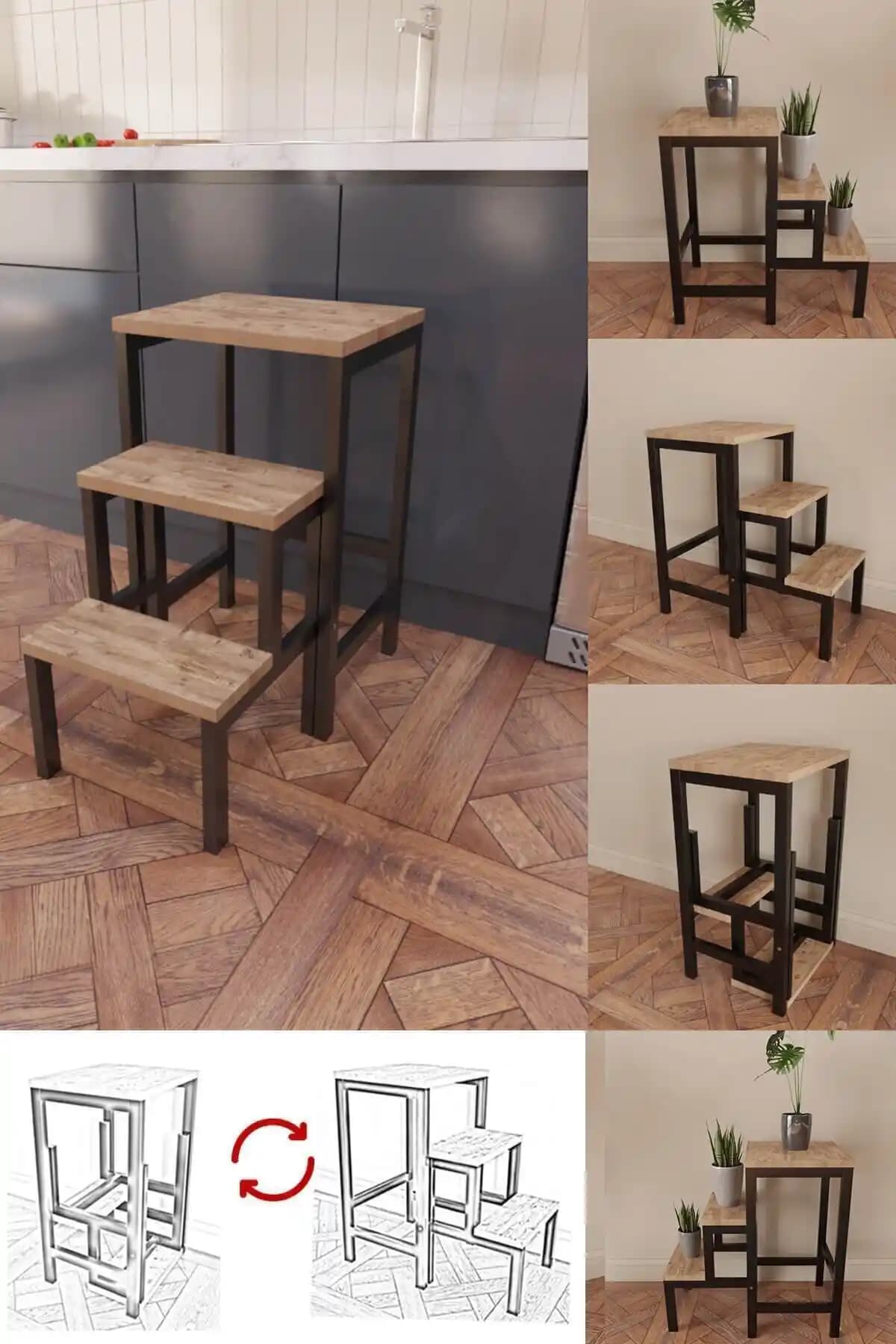 Fahrettin Küçük Çok Amaçlı Katlanır Merdiven: Dayanıklı ve Estetik Çok Fonksiyonlu Mobilya