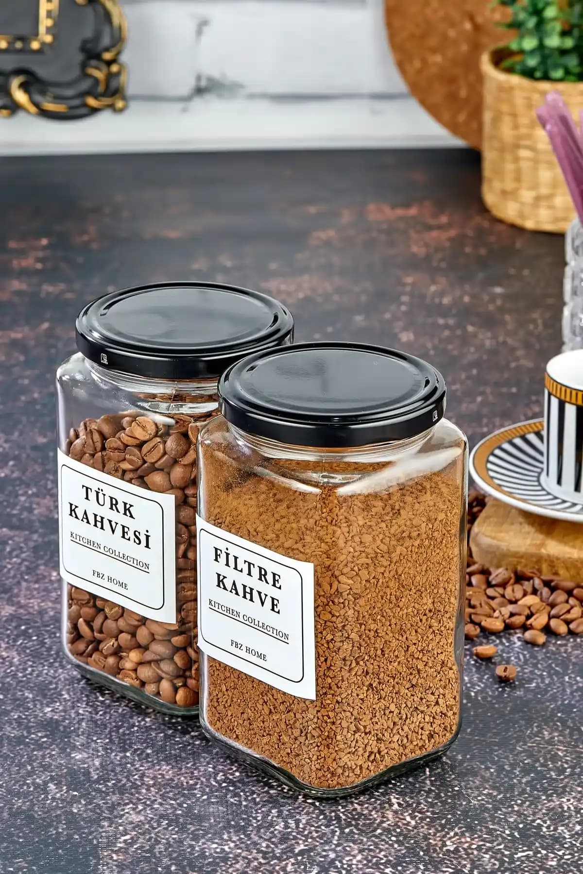 FBZhome 2'li Kahve ve Türk Kahvesi Saklama Kabı Seti Modern ve Şık Tasarım