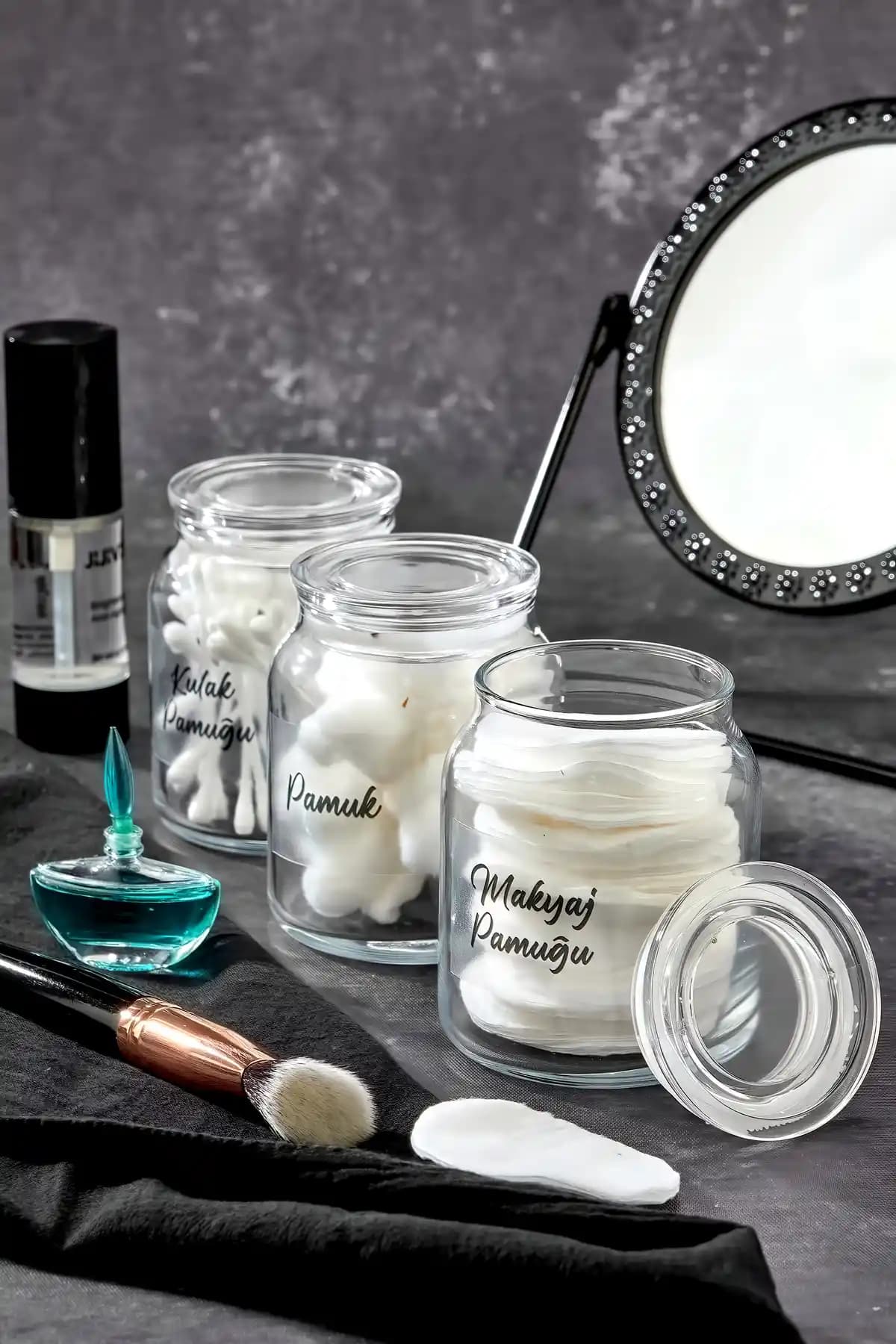 FBZhome 3'lü Cam Pamukluk Seti ile Banyonuzda Şıklık ve Düzen Sağlayın