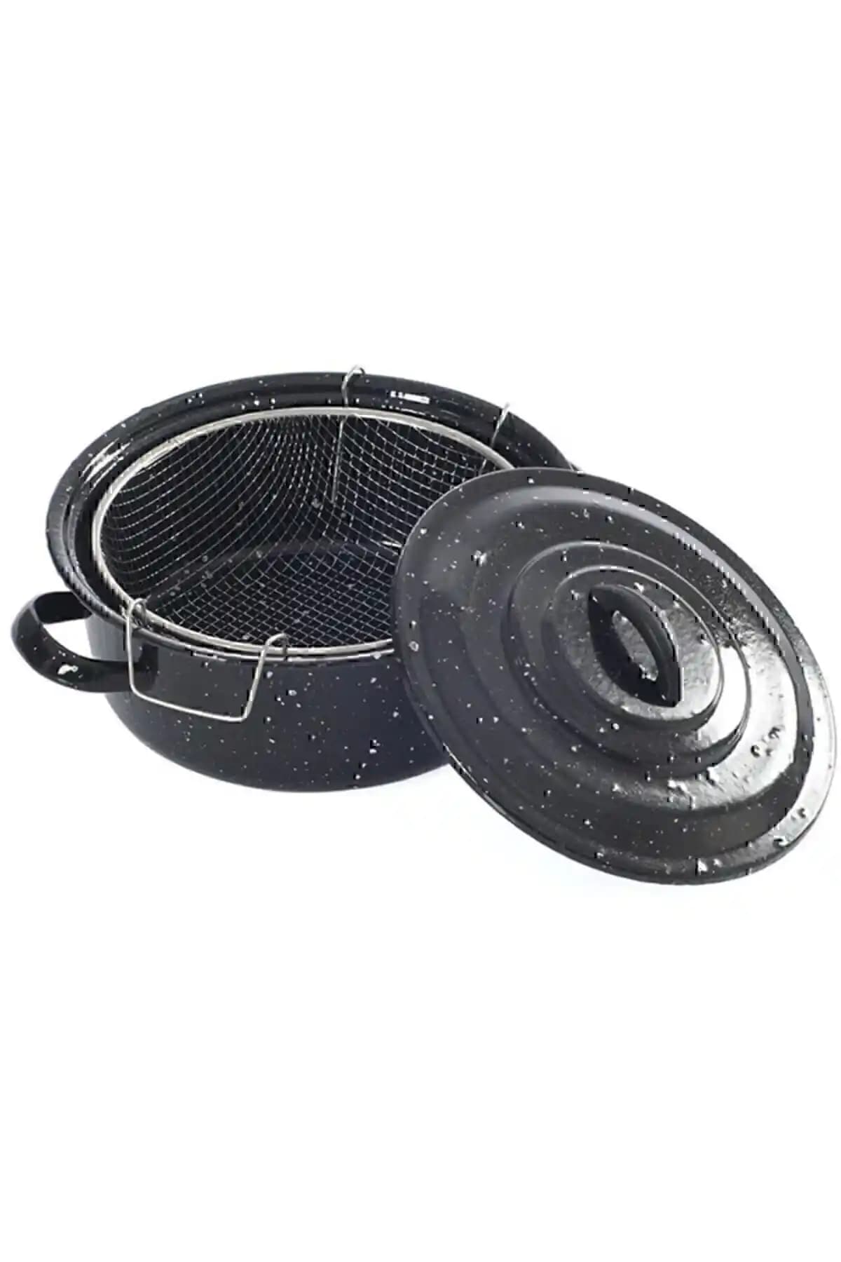 Genel Markalar Kapaklı Emaye Fritöz Hobistan Patates Kızartma Tenceresi 24cm