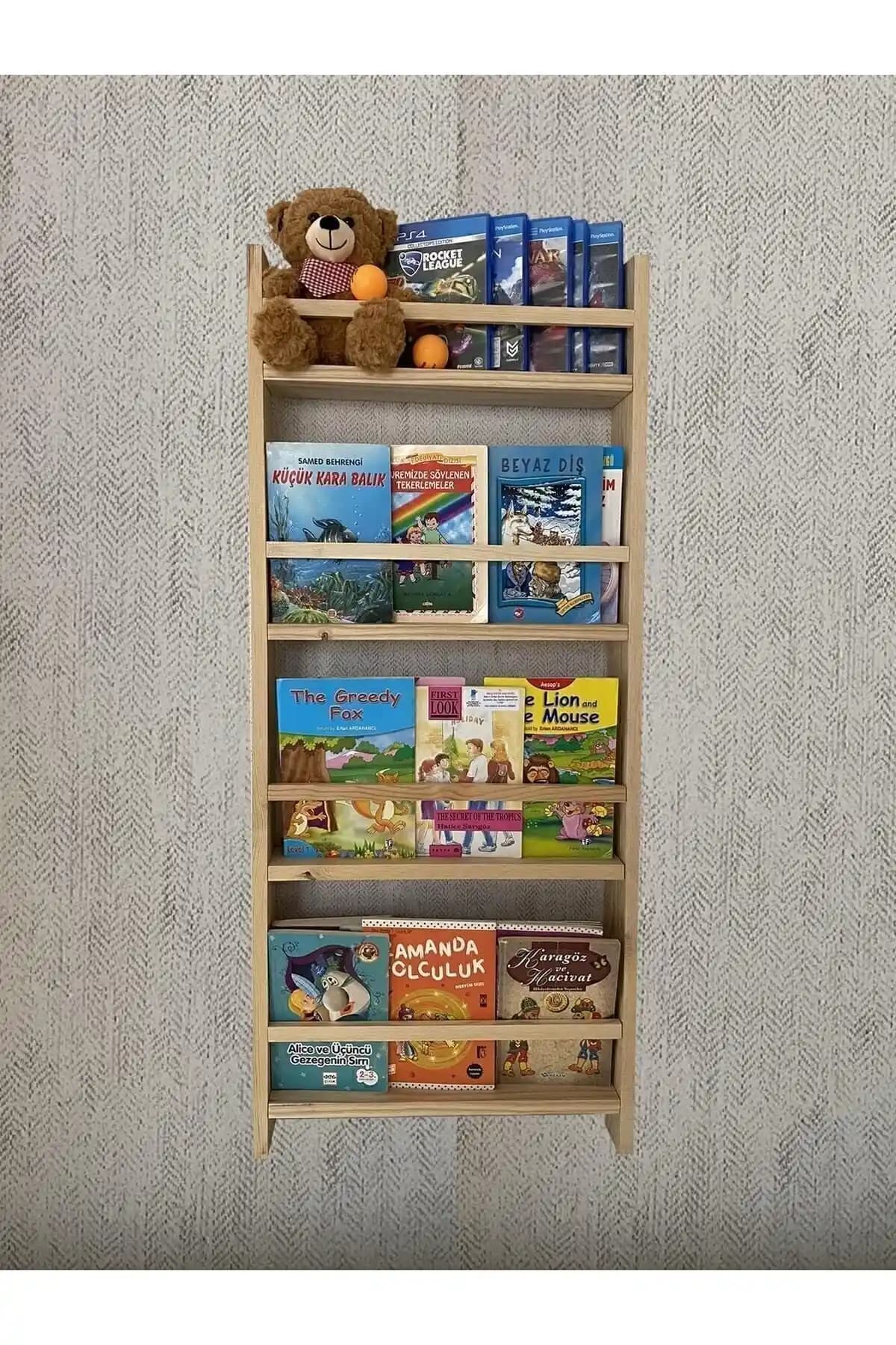 Genel Markalar Montessori Kitaplık: Çocuk Odaları İçin Şık ve İşlevsel Ahşap Depolama Çözümü