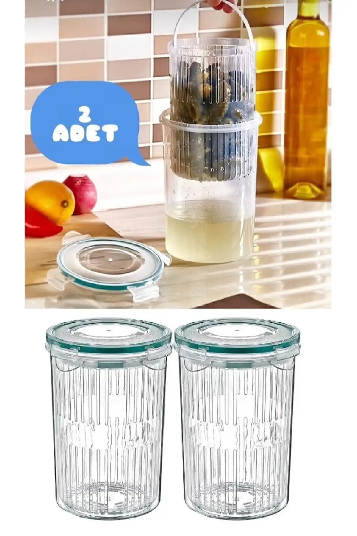 Genel Markalar Süzgeçli Zeytinlik ve Turşu Saklama Kabı 1,5 Litre, Modern ve Dayanıklı Tasarım