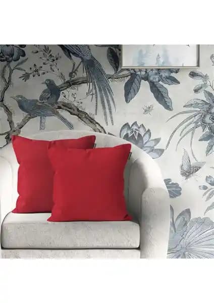 Goccia 2'li Kadife Dokulu Kırlent Kılıfı Kırmızı Şık ve Dayanıklı Ev Dekorasyonu Ürünü