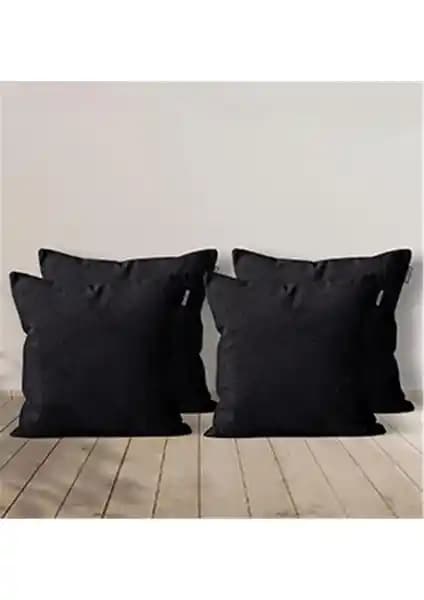 Goccia 4'lü Kadife Dokulu Siyah Kırlent Kılıfı Modern ve Dayanıklı Tasarım