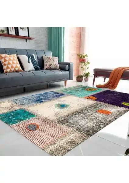 Homefesto Dekoratif Kaymaz Taban Yıkanabilir Modern Halı 80x120 cm Şıklık ve Güvenlik