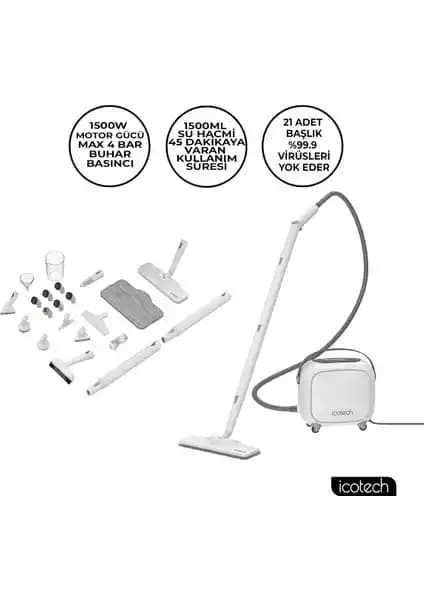 Icotech SC90 Pro 1500 W Çok Yönlü Buharlı Temizlik Makinesi Özellikleri ve Kullanımı