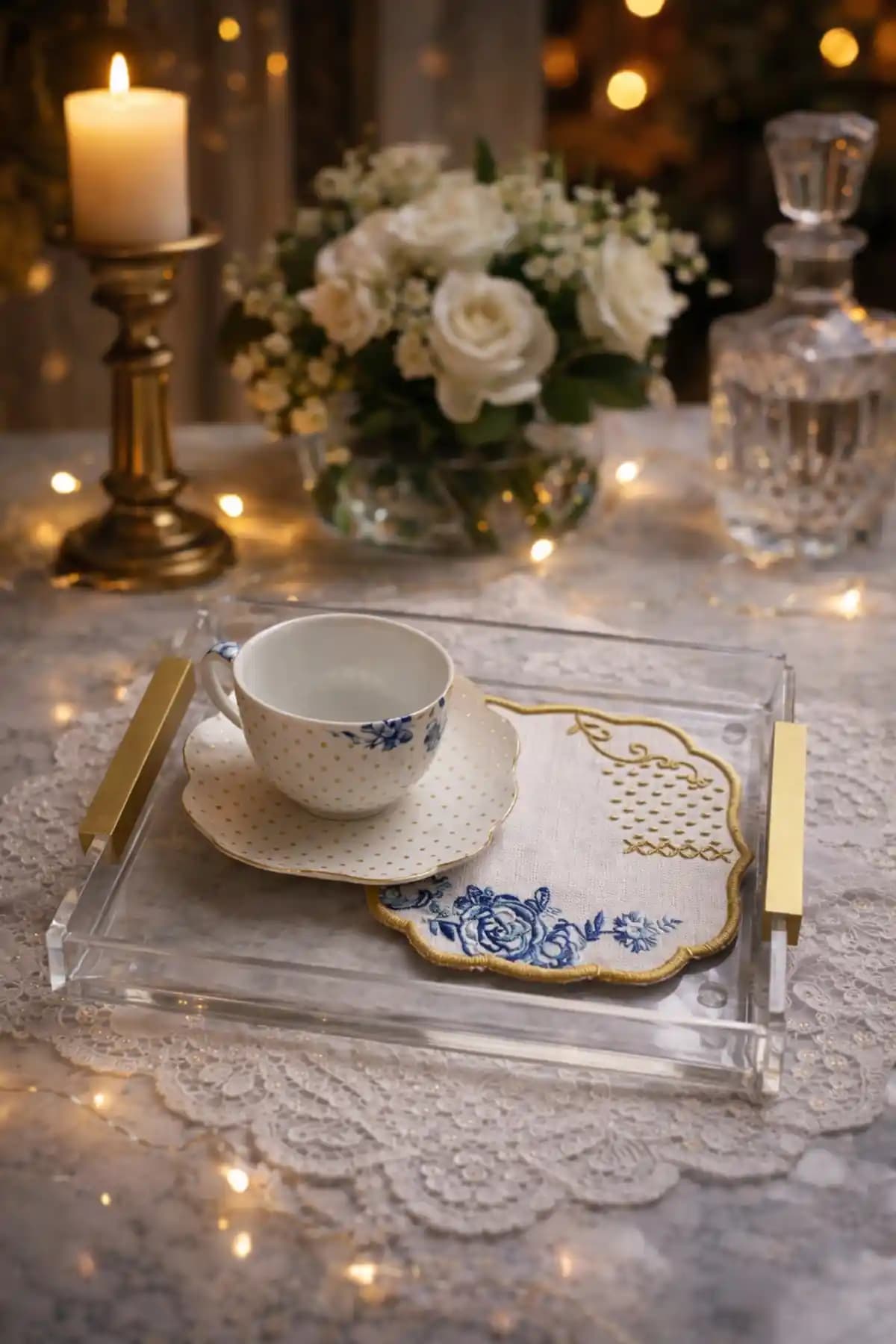 Innossa Pleksi Dekorasyon Düz Kulp Matgold Şeffaf Pleksi Tepsi 20x23 cm Modern ve Dayanıklı Tasarım