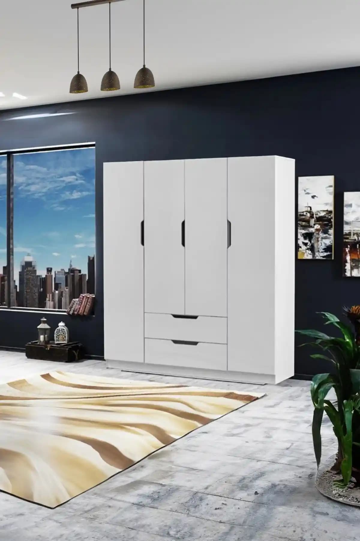 İpek Mobilya Fulya 4 Kapaklı 2 Çekmeceli Dolap Modern Tasarım ve Dayanıklı Malzeme ile