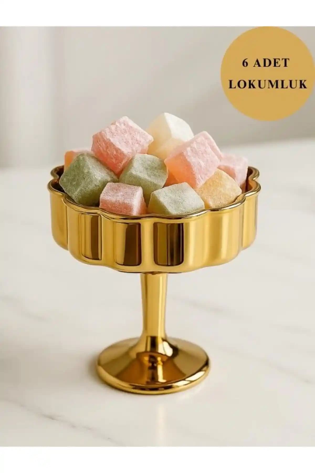 İsra Kristal 6’lı Gold Lokumluk ve Şekerlik Seti Zarif ve Dayanıklı Tasarım