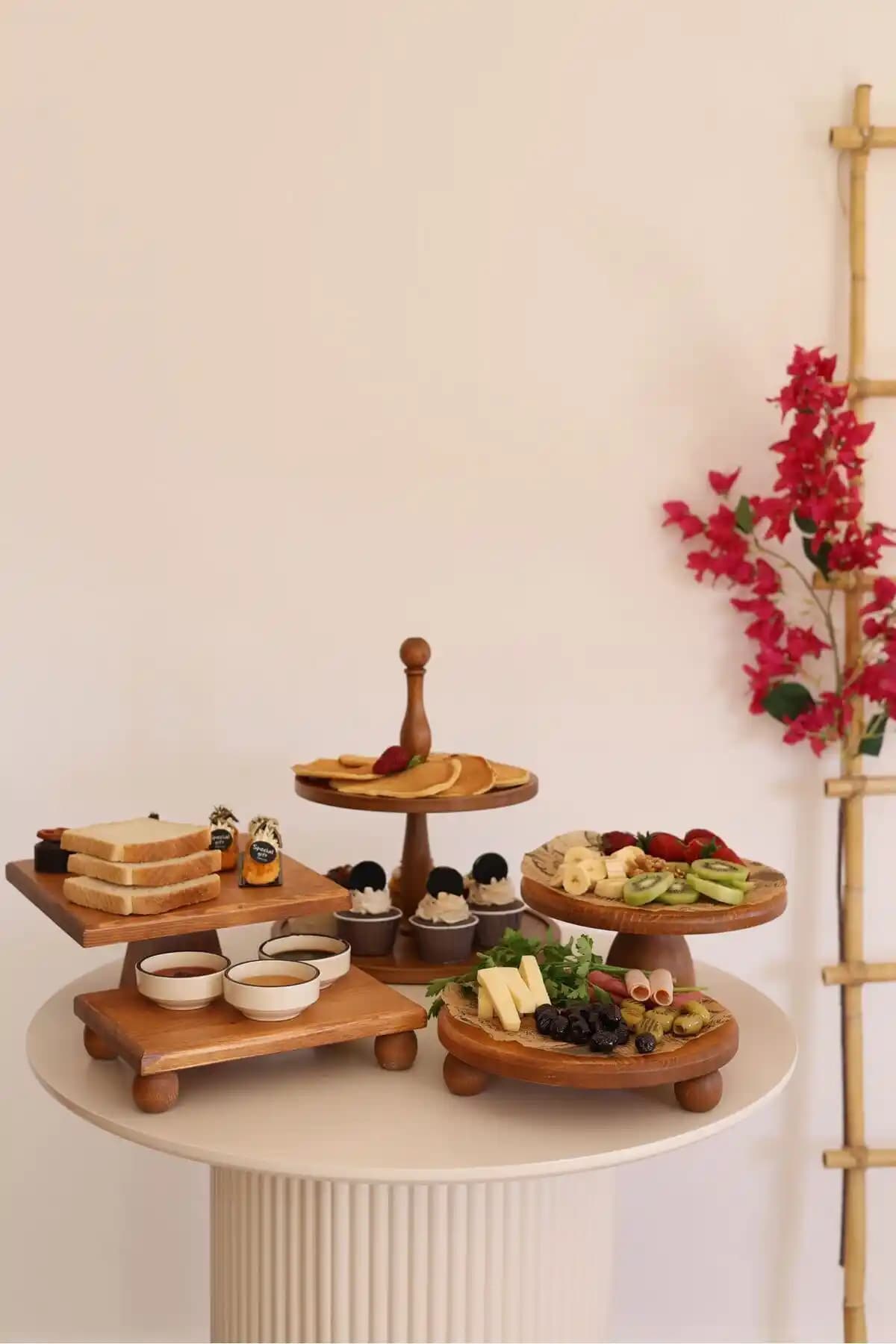 Justwood 5li 2 Katlı Kek Standı ve Ahşap Çeyiz Seti Modern ve Dayanıklı Tasarım