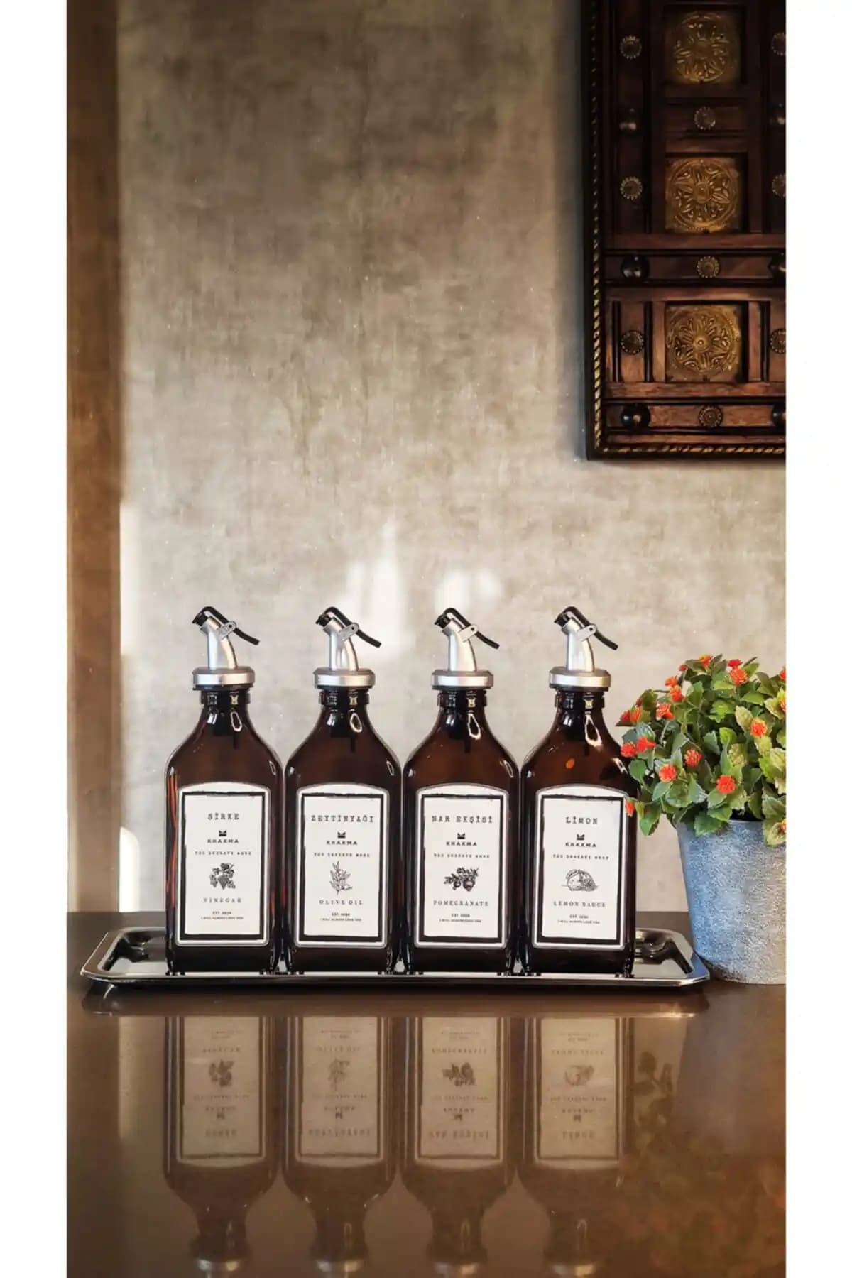 KHAKMA Amber 4'lü 250 ml Yağdanlık Seti Şık ve Pratik Mutfak Aksesuarları