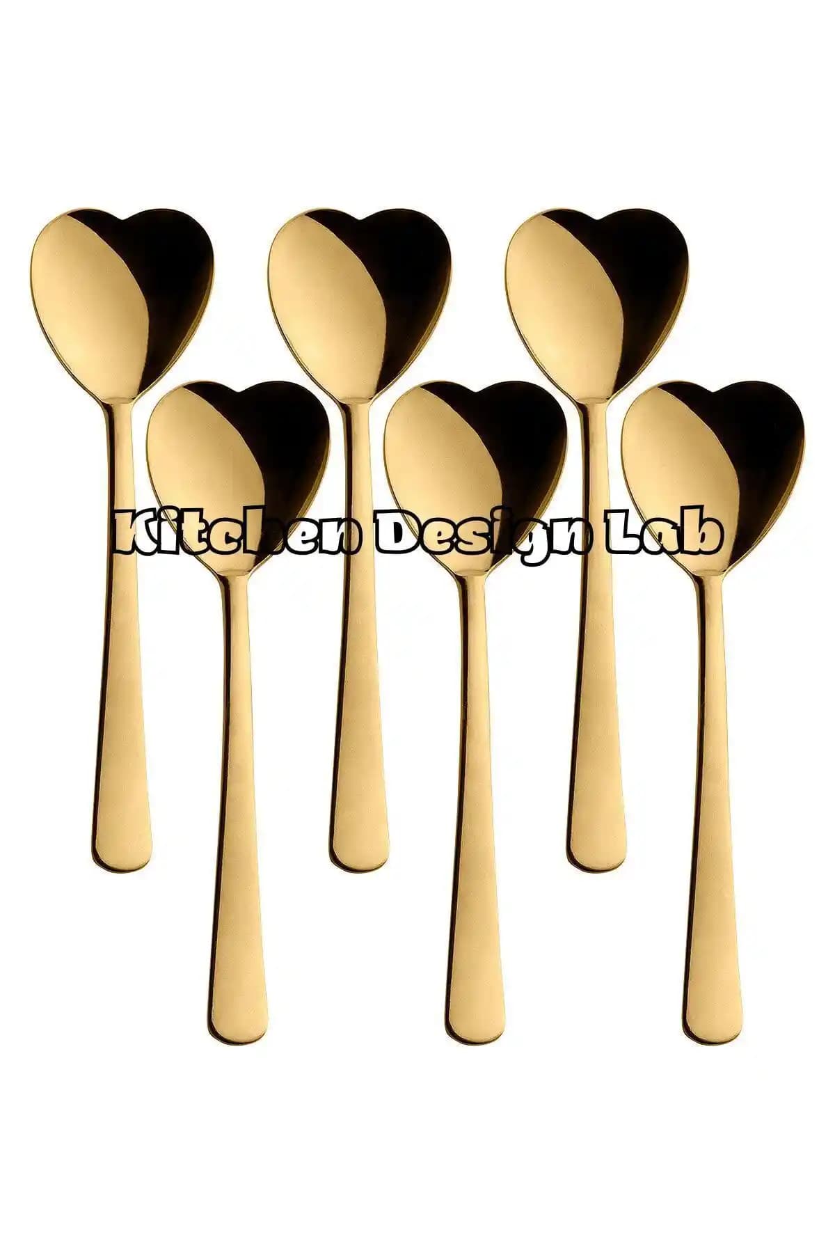 Kitchen Design Lab Altın Kaplama Kalp Şekilli 6'lı Dondurma ve Tatlı Kaşığı Seti