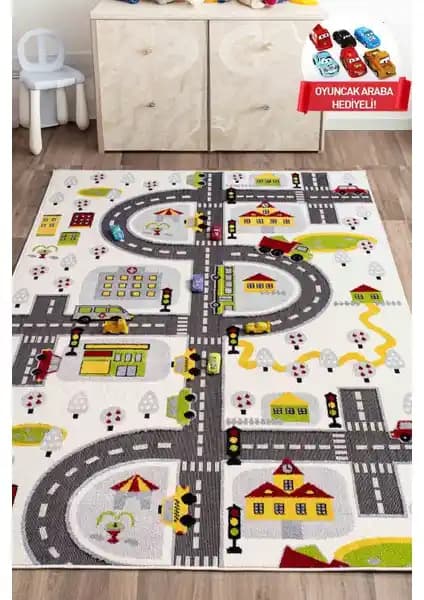 Konfor Halı 3 Boyutlu Trafik Temalı Çocuk Oyun Halısı Güçlü ve Estetik Tasarım