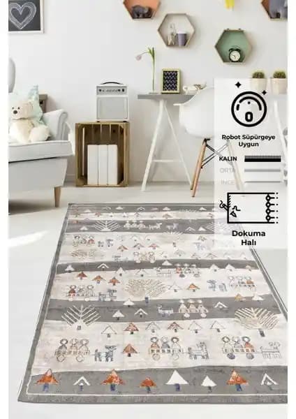 Konfor Kids 4583 Motto Modern Dokuma Çocuk Halısı - Şık ve Dayanıklı Tasarım