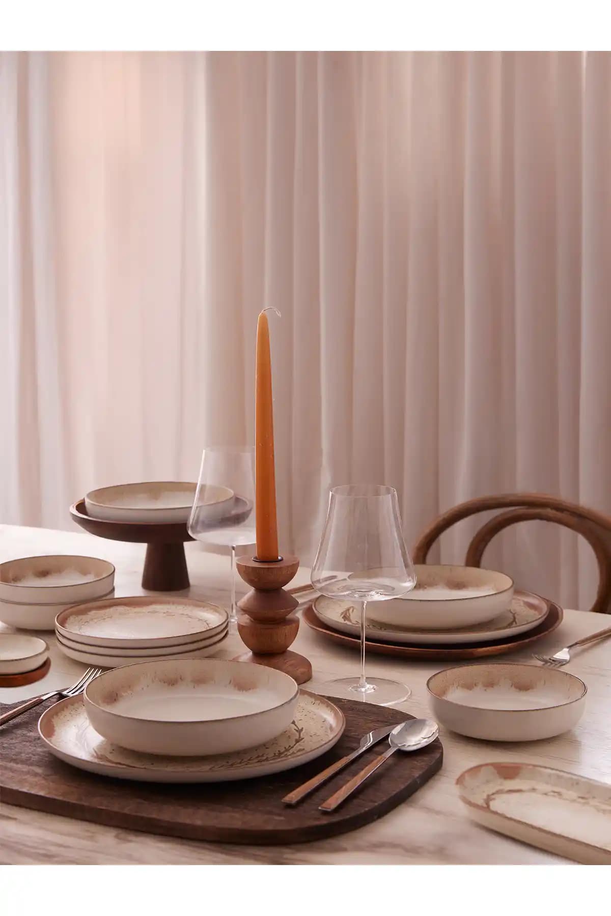 Kütahya Porselen Moderna 30 Parça Yemek Takımı Tarçın Renkli Modern Tasarım