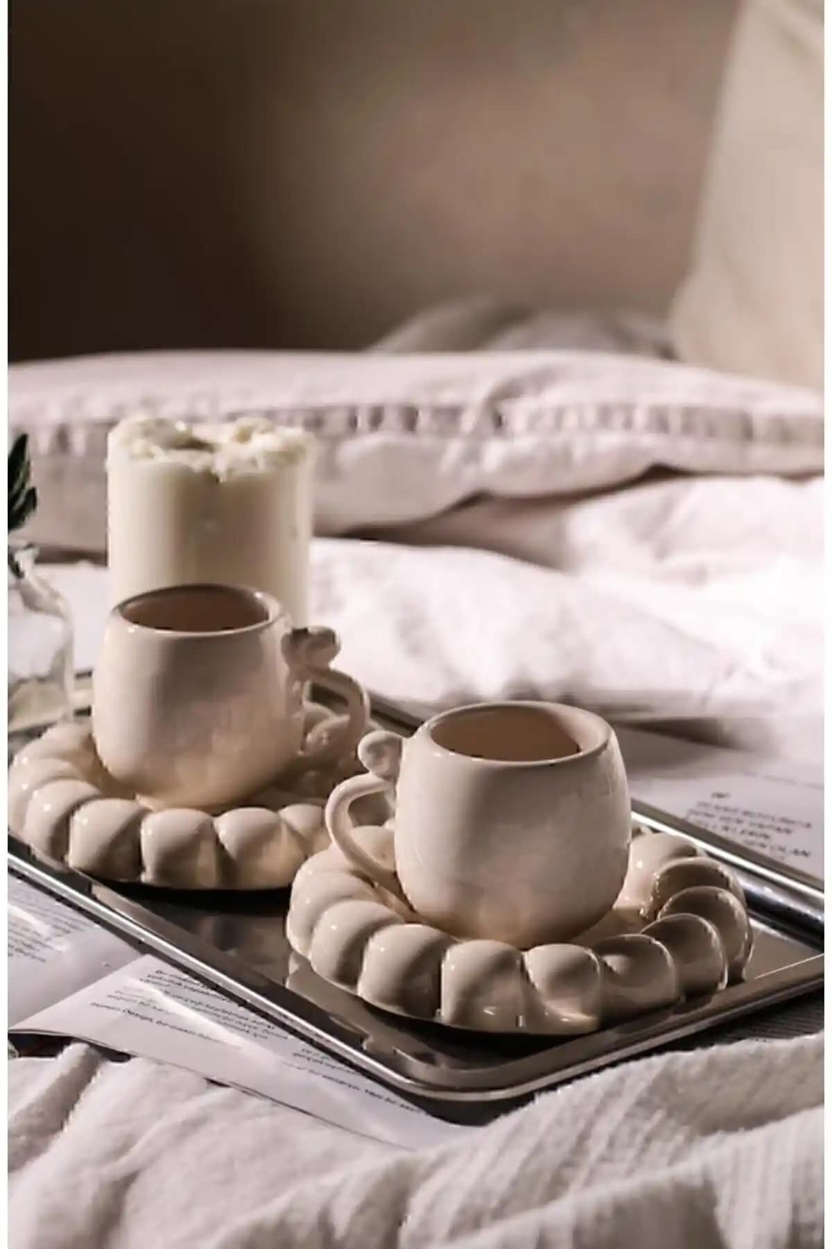 Lalezen Home Papatya Modeli 2'li Fincan Takımı Estetik ve Dayanıklı Kahve Seti