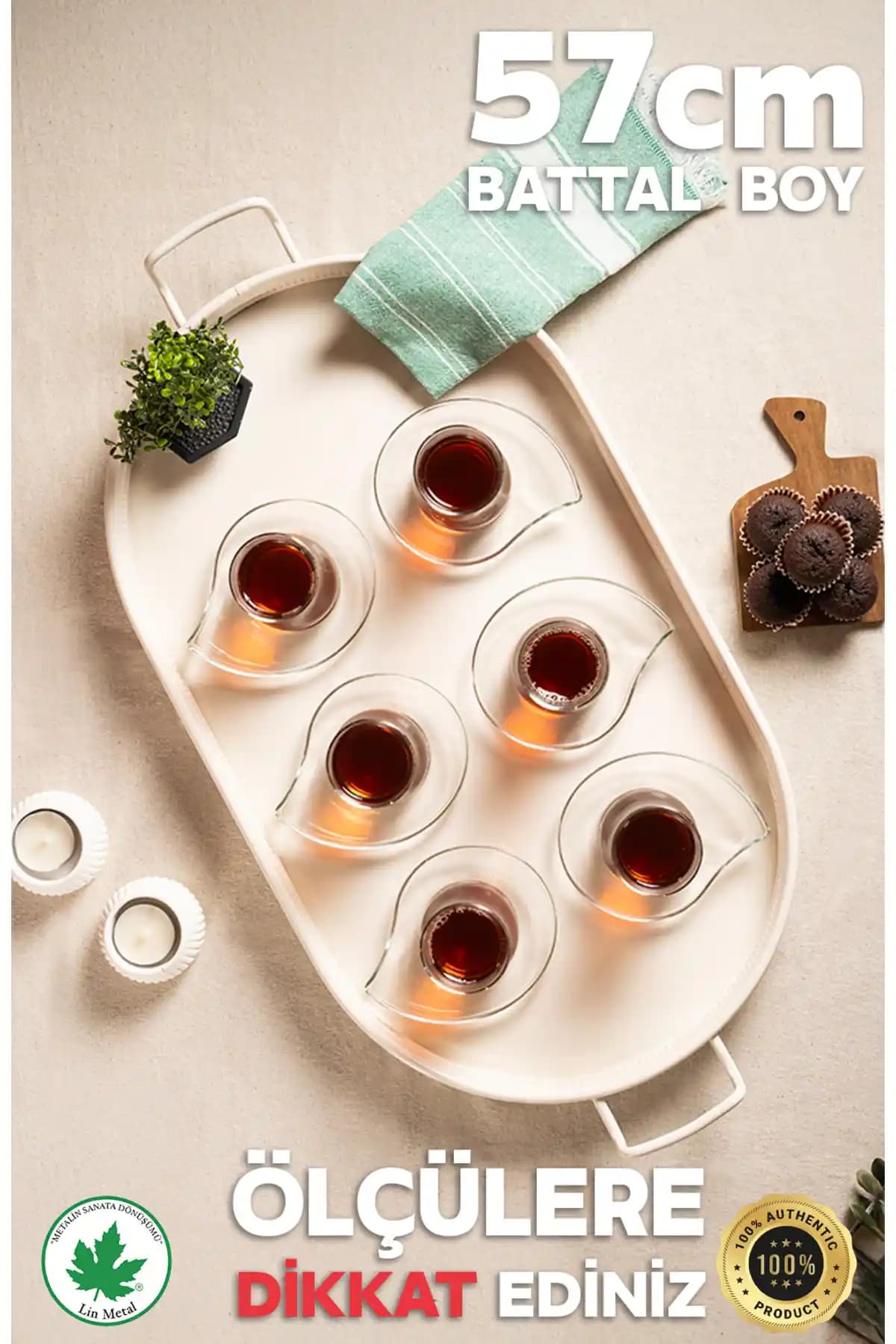 Lin Metal Lotus 57 cm Elips Metal Tepsi Şık ve Dayanıklı Sunum ve Servis Aracı