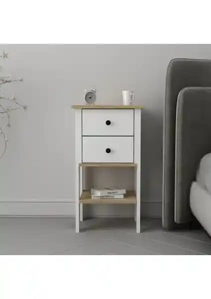 Luvia Mobilya Çift Çekmeceli Beyaz Meşe Komodin: Şıklık ve Fonksiyonellik Bir Arada