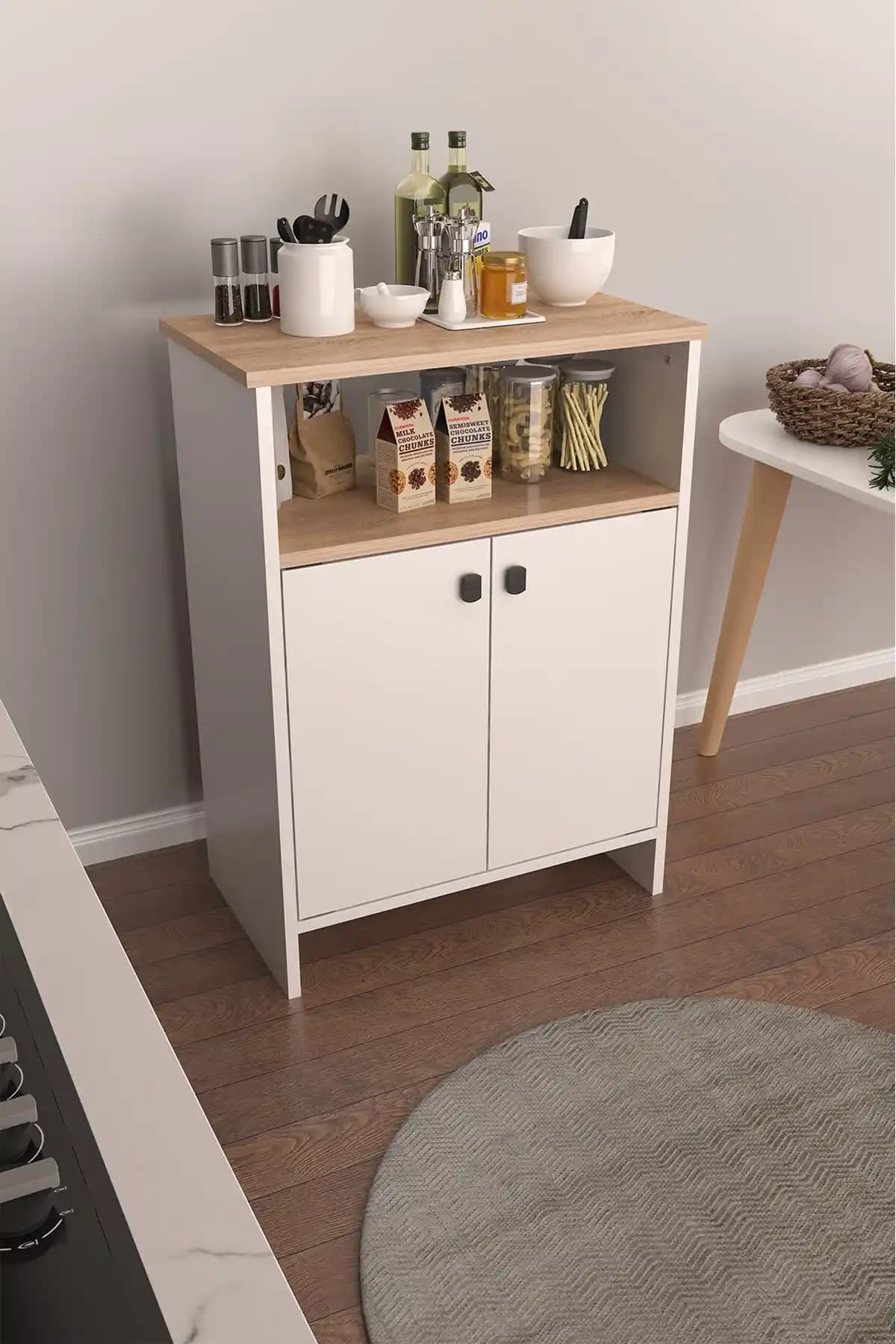 Macco Mobilya Berry Sonomo Beyaz Çok Amaçlı Mutfak Dolabı Modern ve Fonksiyonel Tasarım