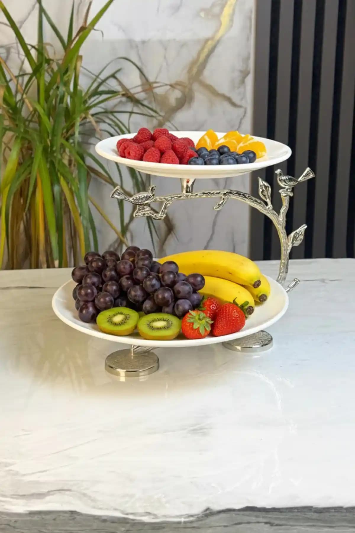 MAY HOME Porselen Lüks Sunum Tabağı Gümüş Modern Tasarım ve Çok Yönlü Kullanım