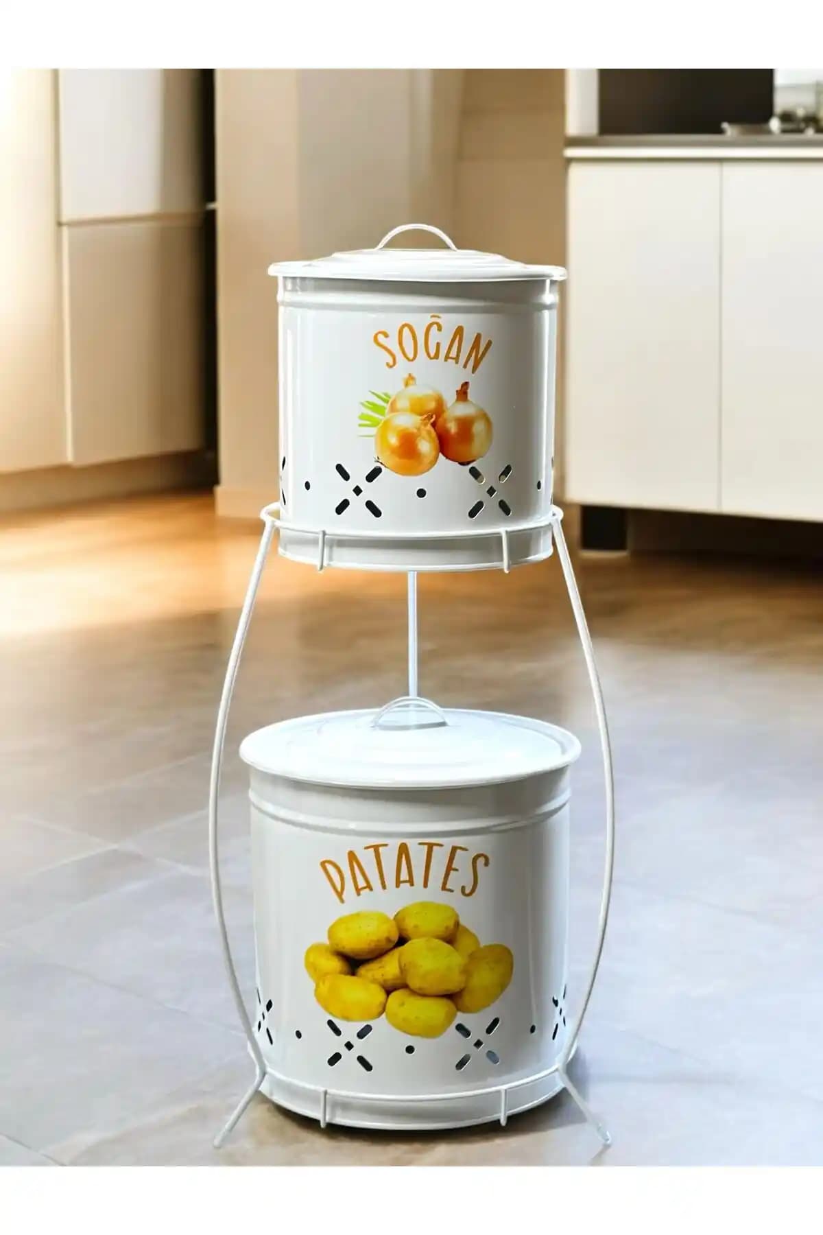 Metalshop 2 Katlı Metal Sebze ve Soğan Kovası Modern ve Dayanıklı Tasarım