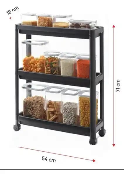 Mim Life Tekerlekli Dikdörtgen 3 Katlı Raf Ünitesi: Modern ve Dayanıklı Depolama Çözümü