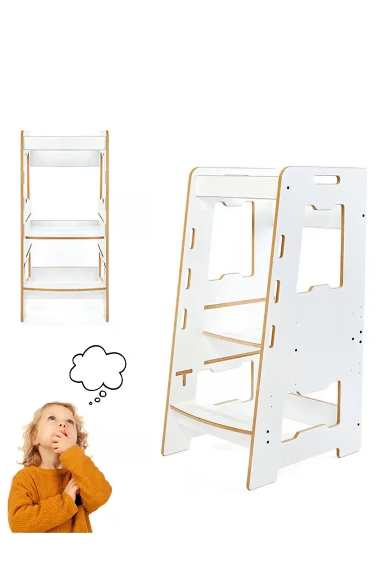 Minera Ahşap 2-6 Yaş Montessori Öğrenme Kulesi Güvenli ve Estetik Tasarım