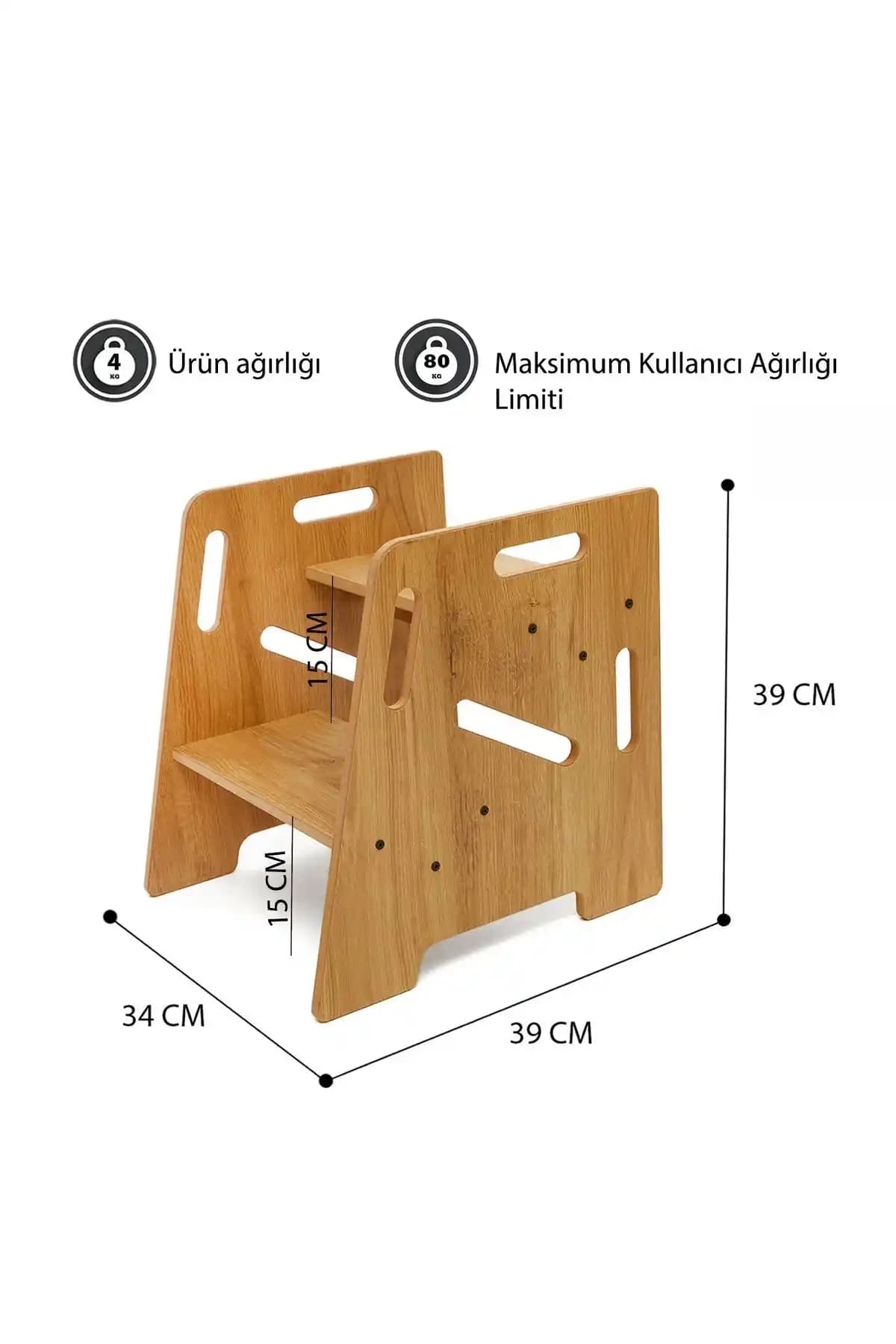 Minera Montessori Ahşap Basamak Yükseklik Artırıcı Çocuk ve Yetişkin Kullanımı