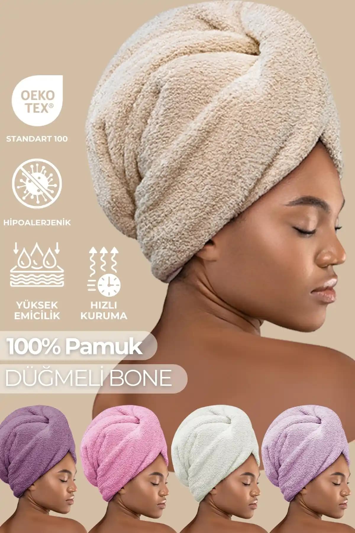 Miss Paris Home Düğme Lastikli Saç Havlusu Günlük Kullanım İçin Şık ve Pratik Tasarım