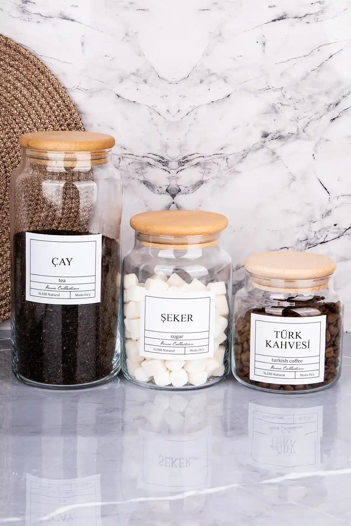 MODA OZY 3'lü Ahşap Kapaklı Saklama Kavanozları Seti Estetik ve Fonksiyonel Mutfak Çözümü