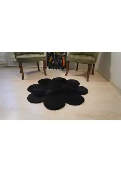 Modern Siyah Papatya Model Peluş Halı Kaymaz Taban ile Ev Dekorasyonunu Geliştirir