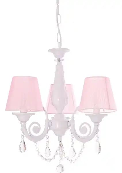 Modern ve Şık Minimalist Beyaz Pembe Abajurlu Avize Ev Dekorasyonuna Uygun