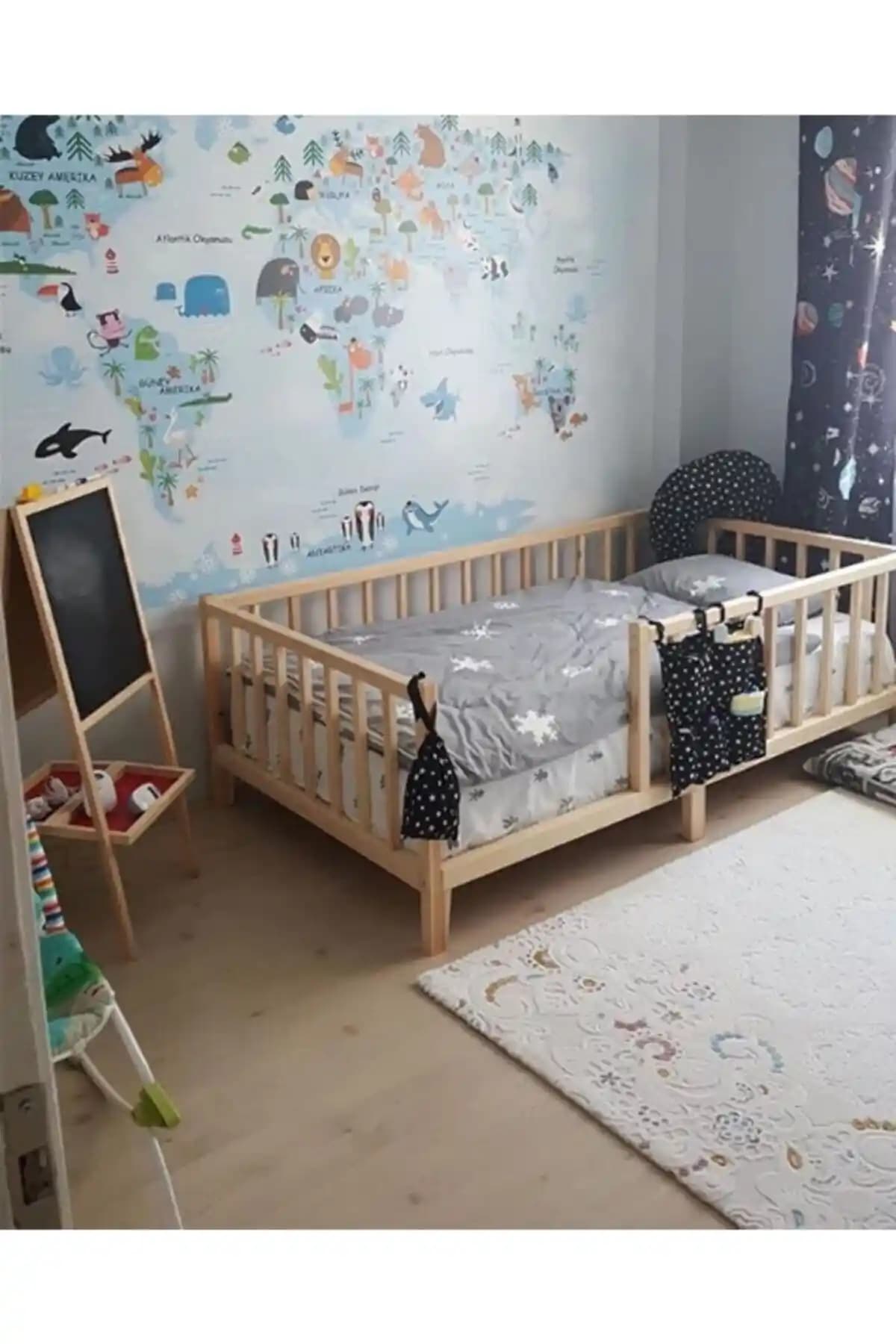 Montessori 120x200 Doğal Ahşap Çocuk Yatak Karyolası Güvenli ve Estetik Tasarım