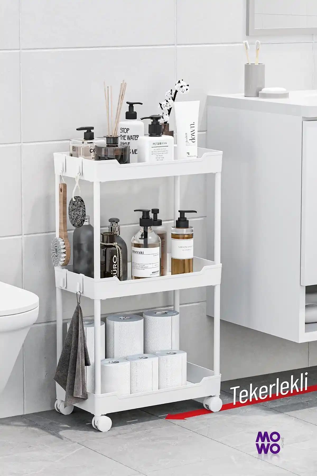 Mowo Home 3 Katlı Beyaz Tekerlekli Raf: Modern ve Çok Amaçlı Depolama Çözümü