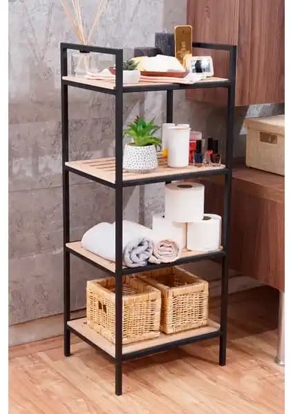 Mudesa Açık Banyo Dolabı Metal Ahşap Organizer Modern Çok Amaçlı Depolama Çözümü